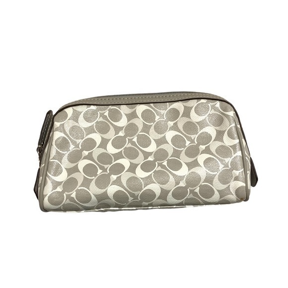 Coach Gray White Coated Canvas Cosmetic Bag